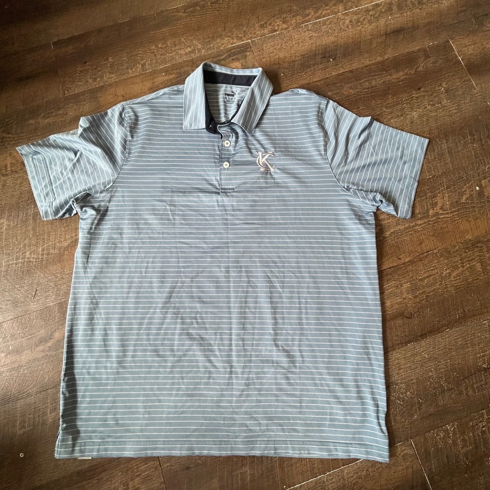 Puma Mens XL Blue Striped Short Sleeve Performance Polo Shirt KC Logo Sporty
